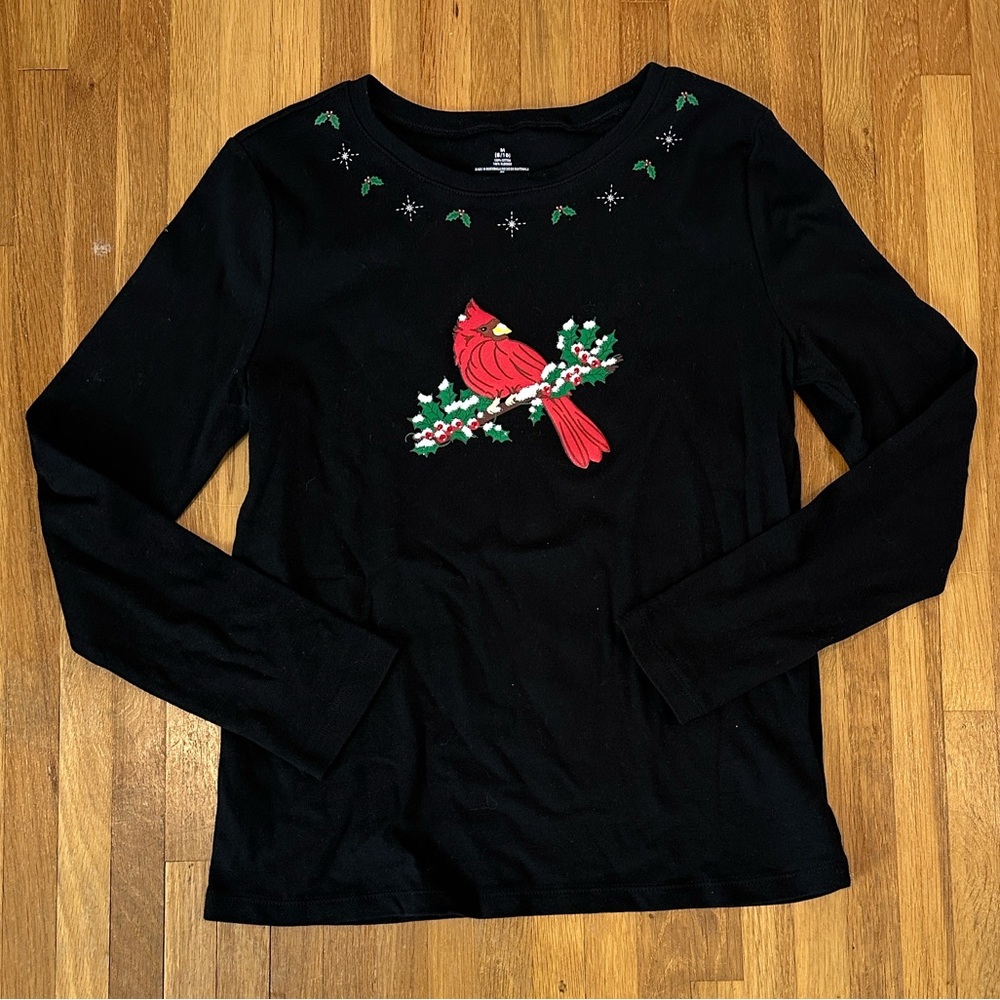 *last chance* Walmart | Women’s Black Long Sleeve Top with Red Cardinal Design